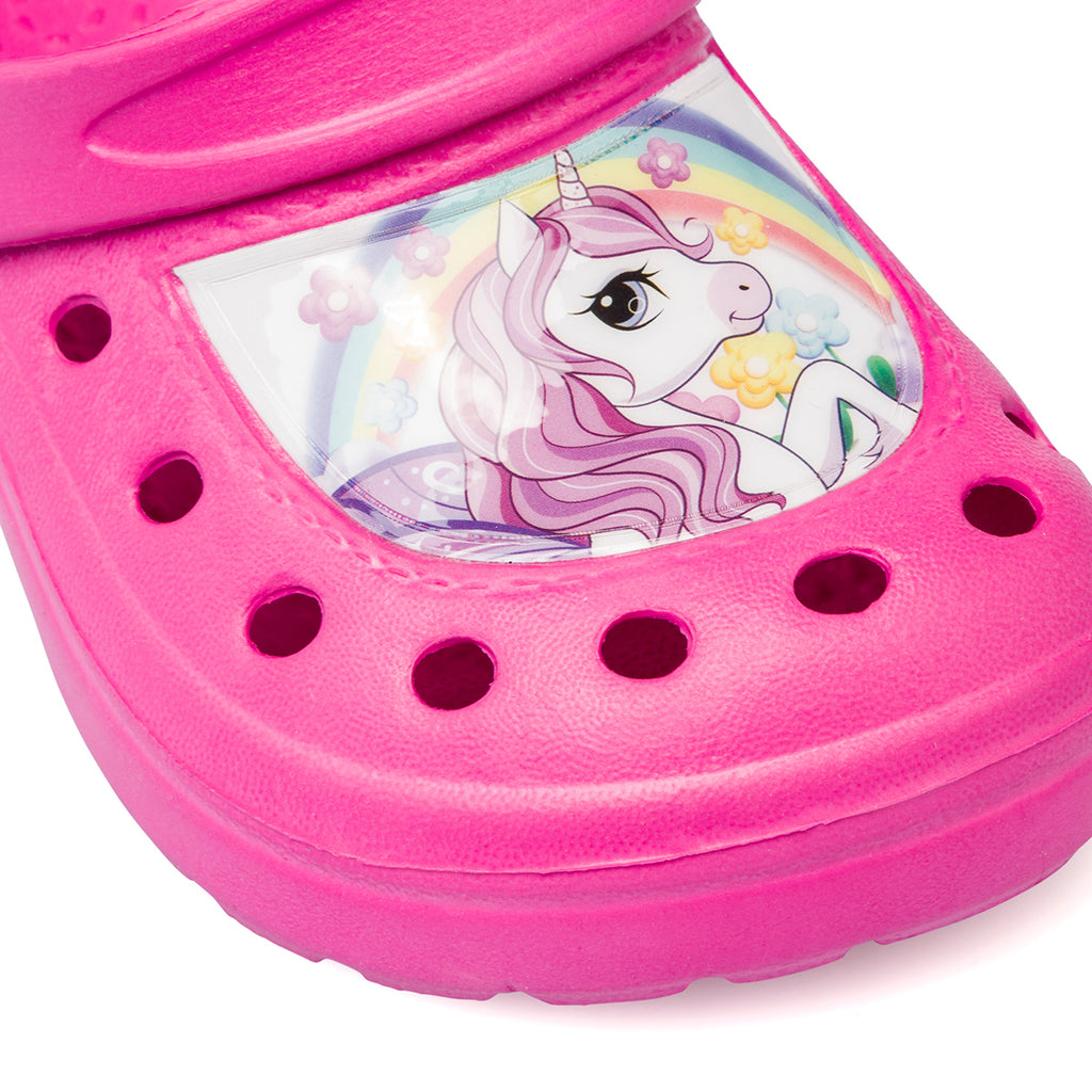 Sabot da bambina fucsia con patch Unicorno