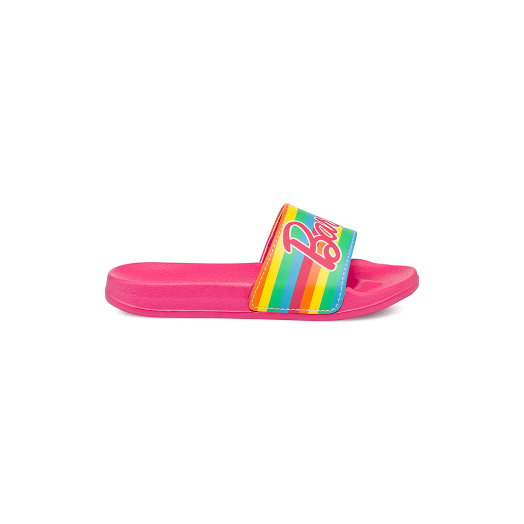 Ciabatte da bambina fascia singola fucsia con logo frontale Barbie