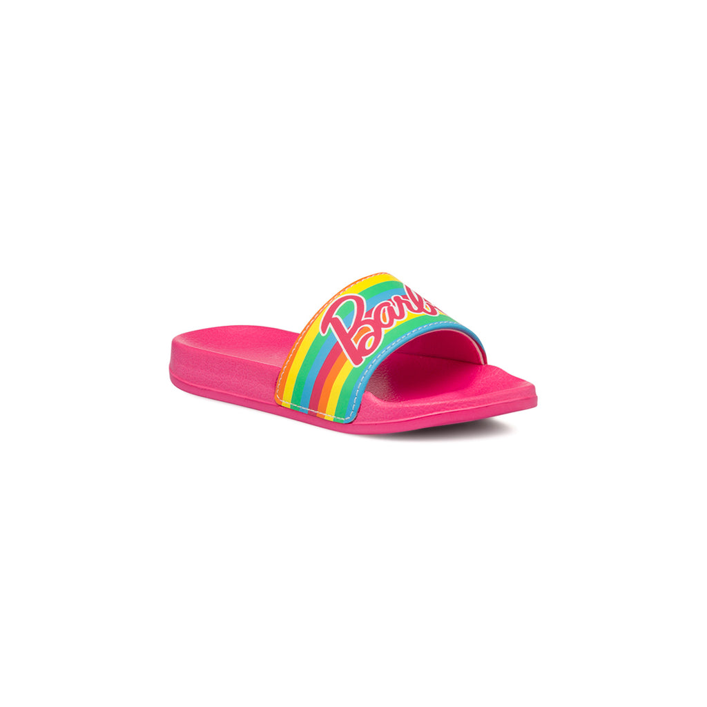 Ciabatte da bambina fascia singola fucsia con logo frontale Barbie