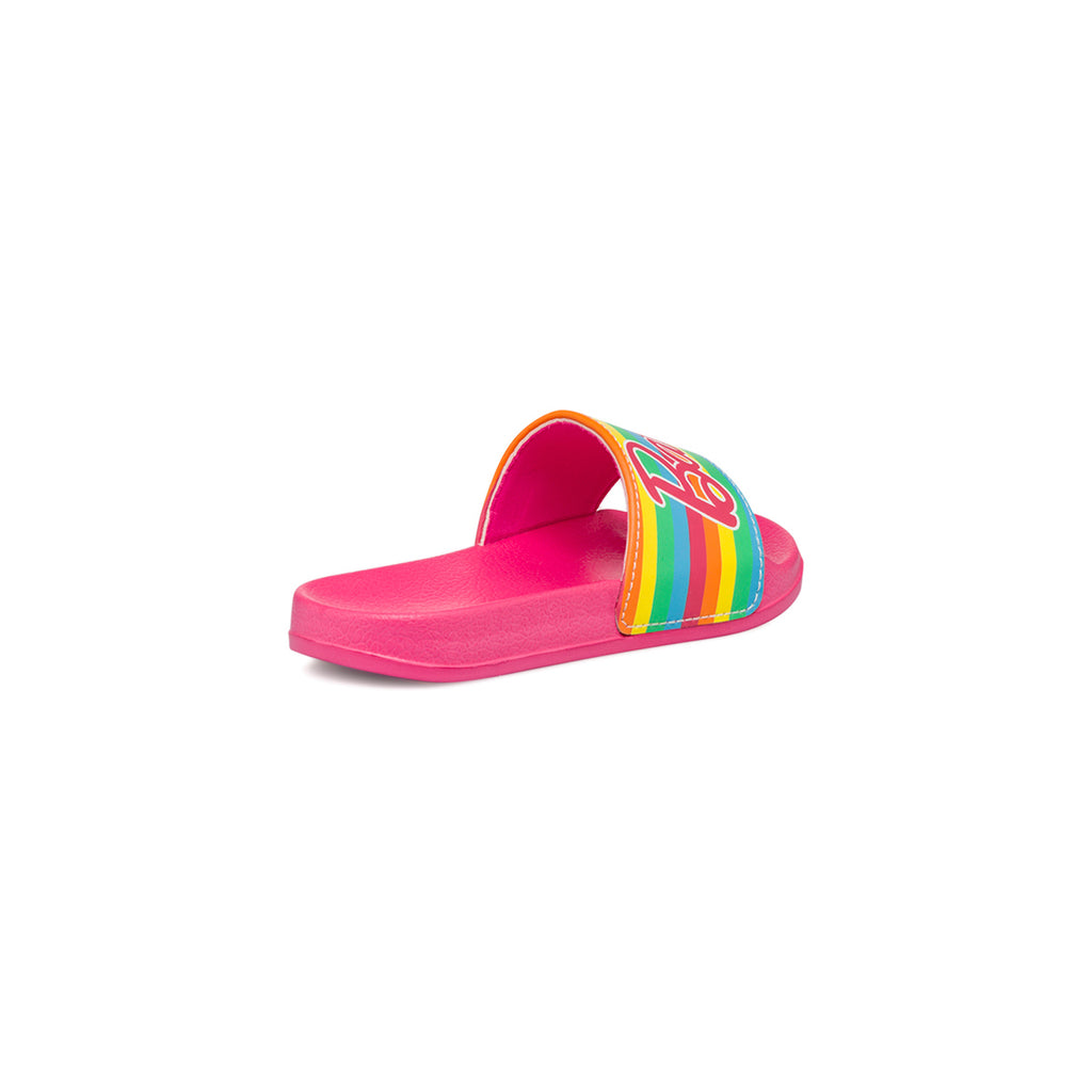 Ciabatte da bambina fascia singola fucsia con logo frontale Barbie