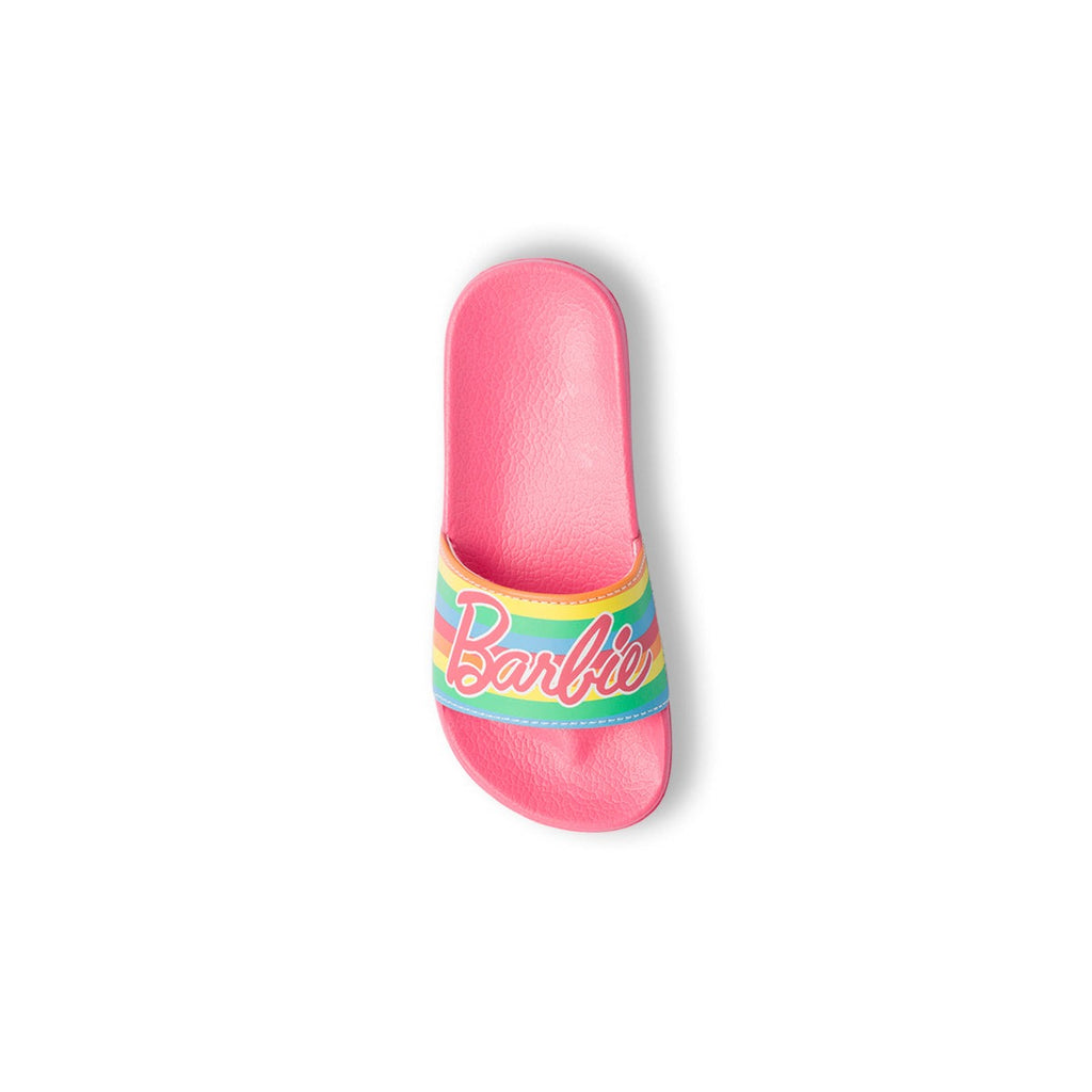 Ciabatte da bambina fascia singola fucsia con logo frontale Barbie