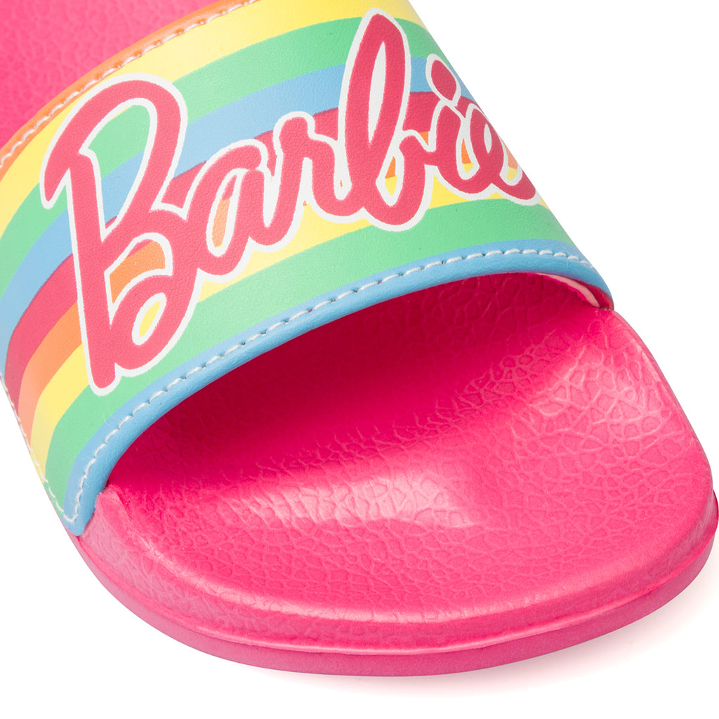Ciabatte da bambina fascia singola fucsia con logo frontale Barbie