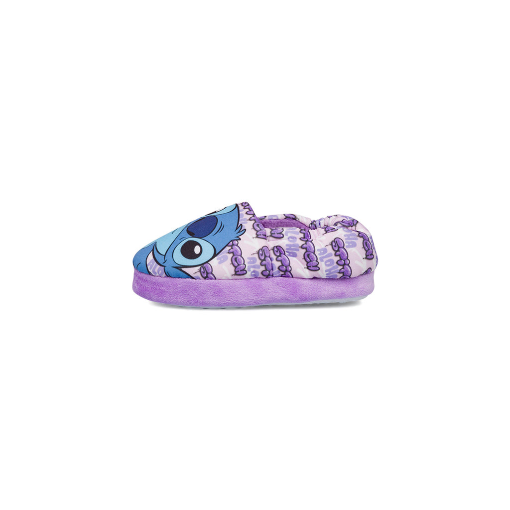 Pantofole lilla da bambina e bambino con stampe e logo Stitch