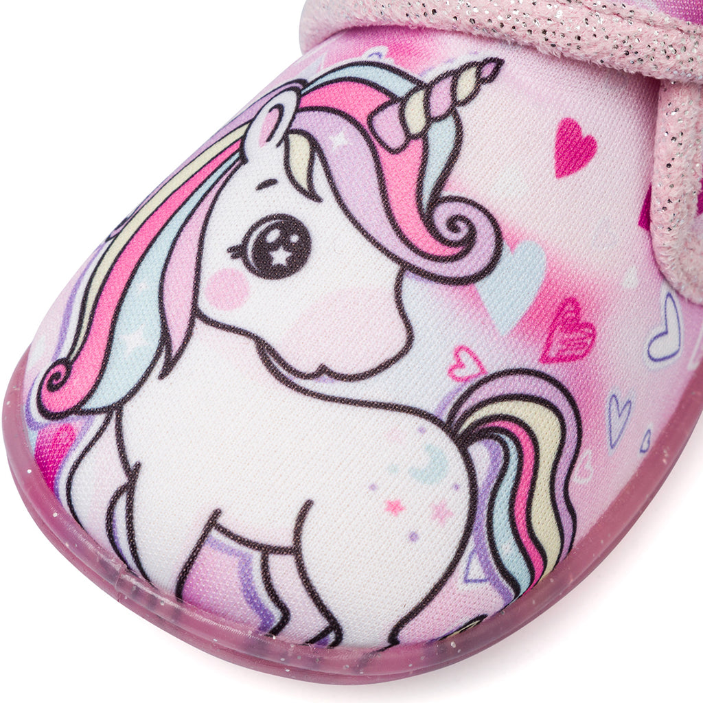 Pantofole da bambina rosa con stampe Unicorno