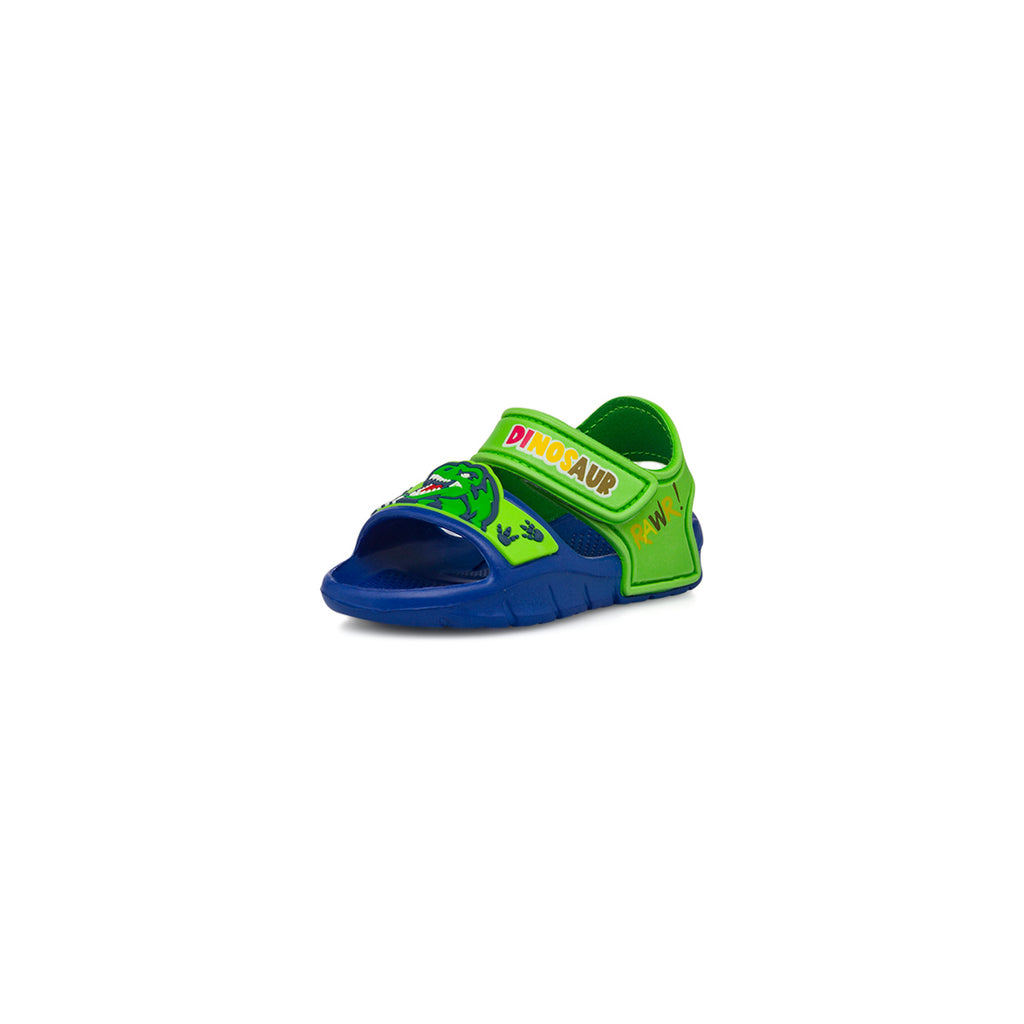 Sandali blu e verde da bambino con patch Dinosauri