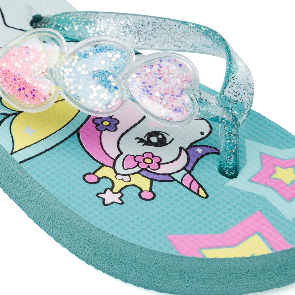 Ciabatte glitterate turchesi da Bambina con stampa sulla suola Unicorno