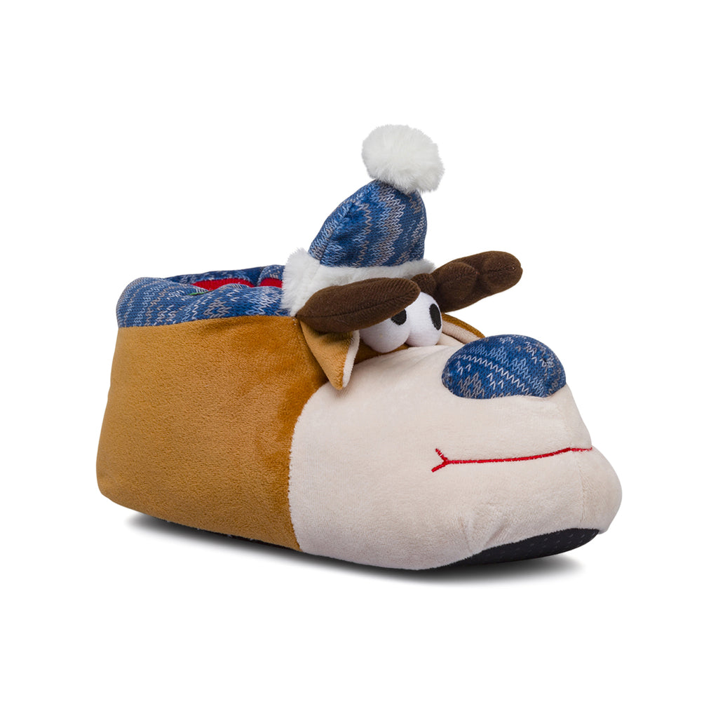 Pantofole bambini Griff marrone e blu a forma di renna