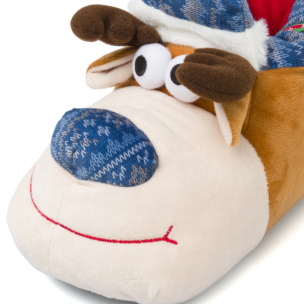 Pantofole bambini Griff marrone e blu a forma di renna