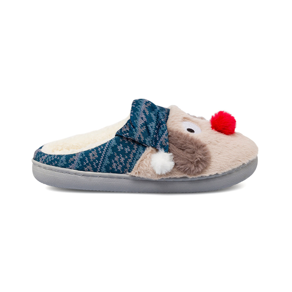 Ciabatte da bambina blu in tessuto con cane peluche Griff