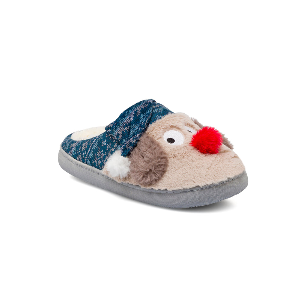 Ciabatte da bambina blu in tessuto con cane peluche Griff