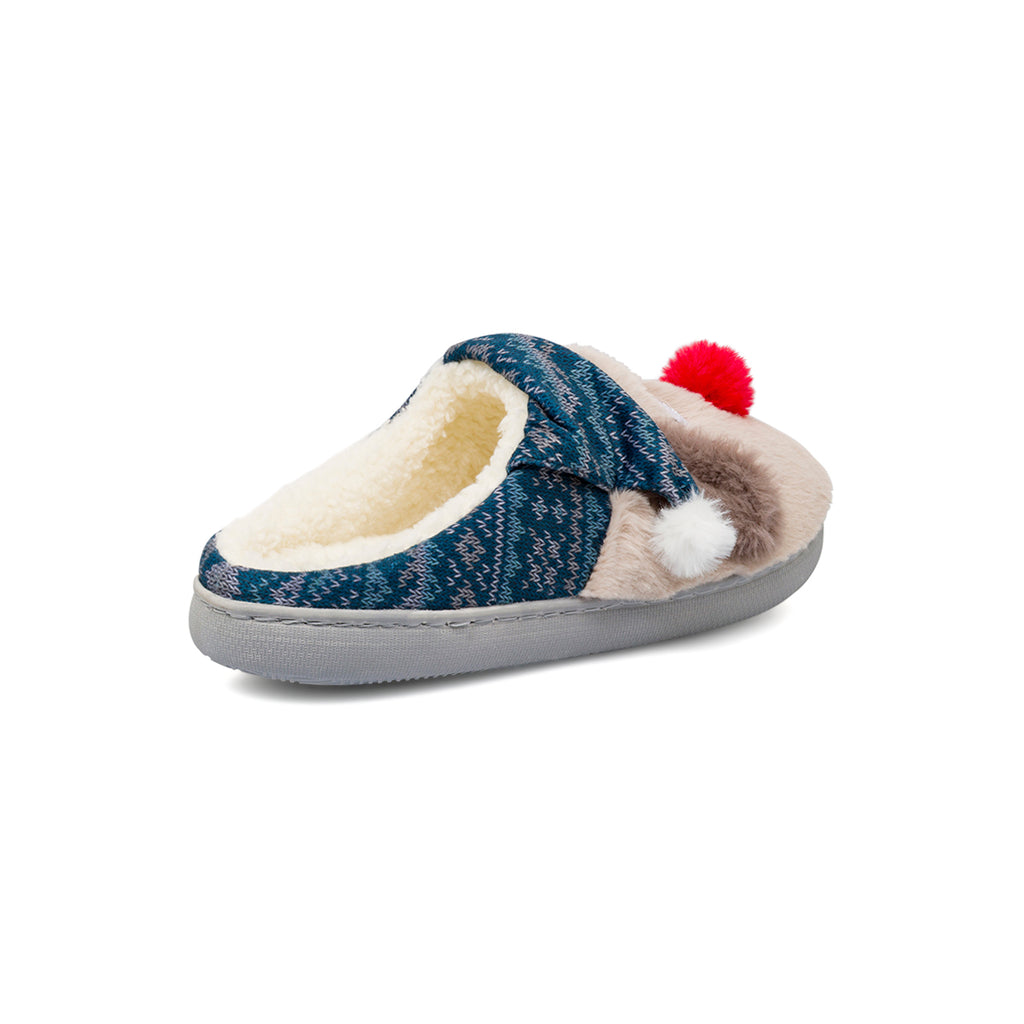 Ciabatte da bambina blu in tessuto con cane peluche Griff