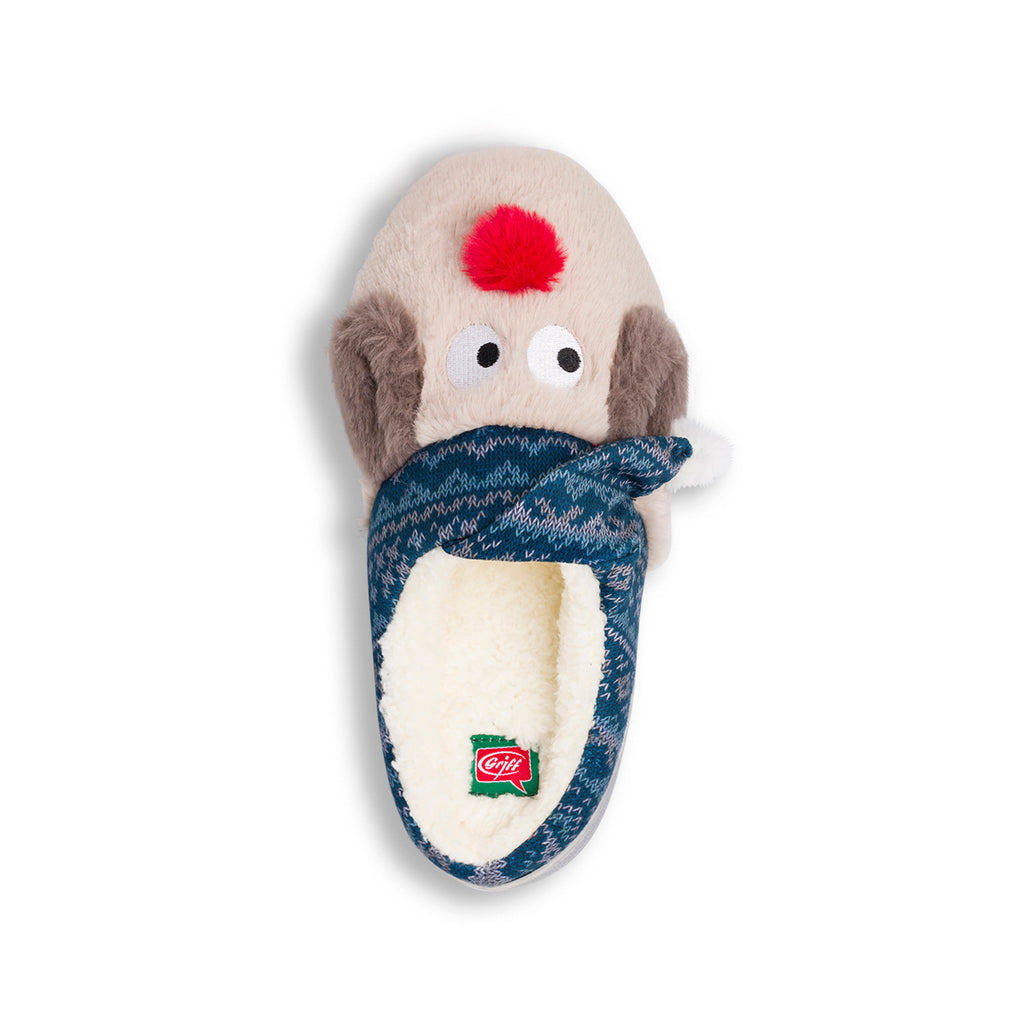 Ciabatte da bambina blu in tessuto con cane peluche Griff