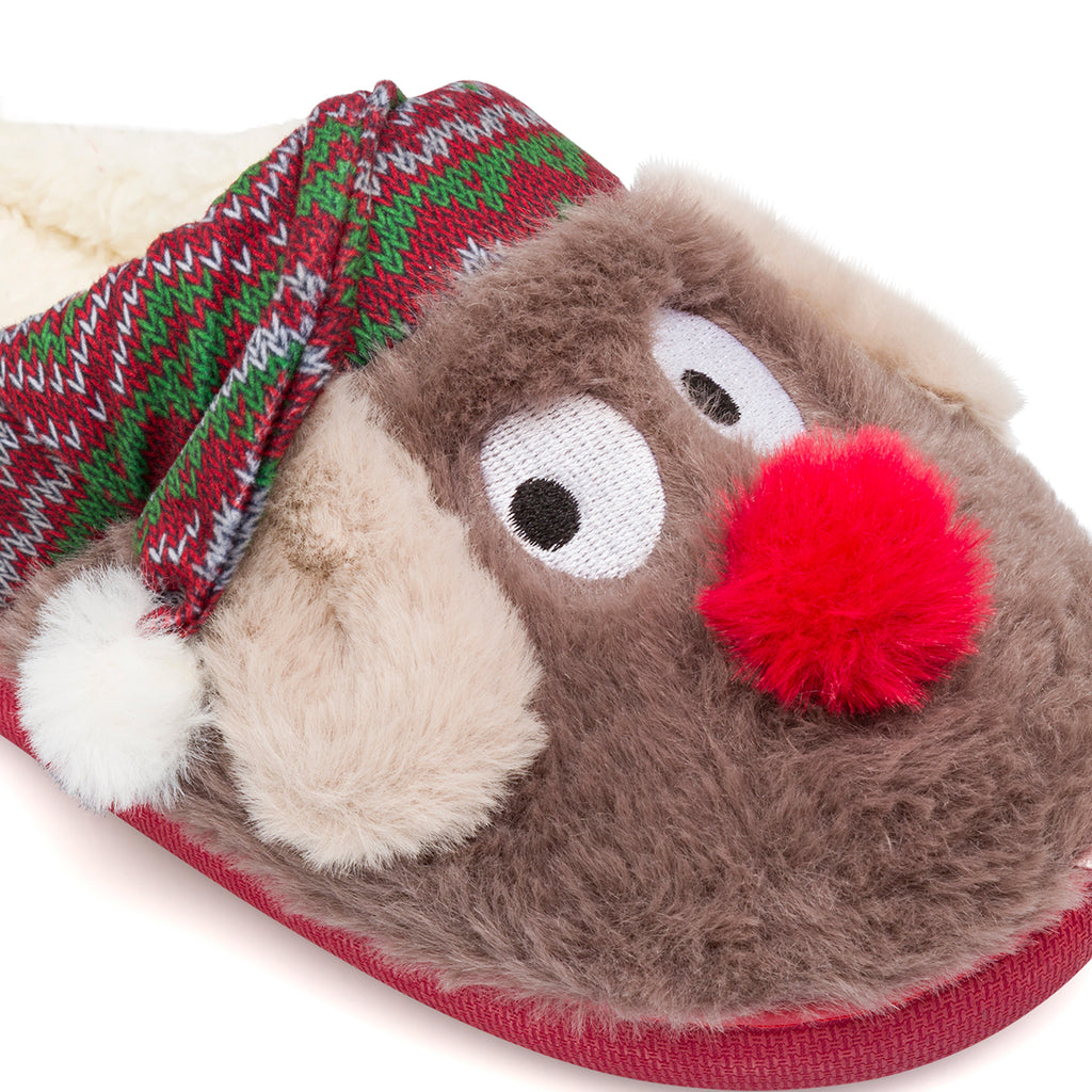 Ciabatte da Bambina rosse in tessuto natalizie con fantasia jacquard Griff