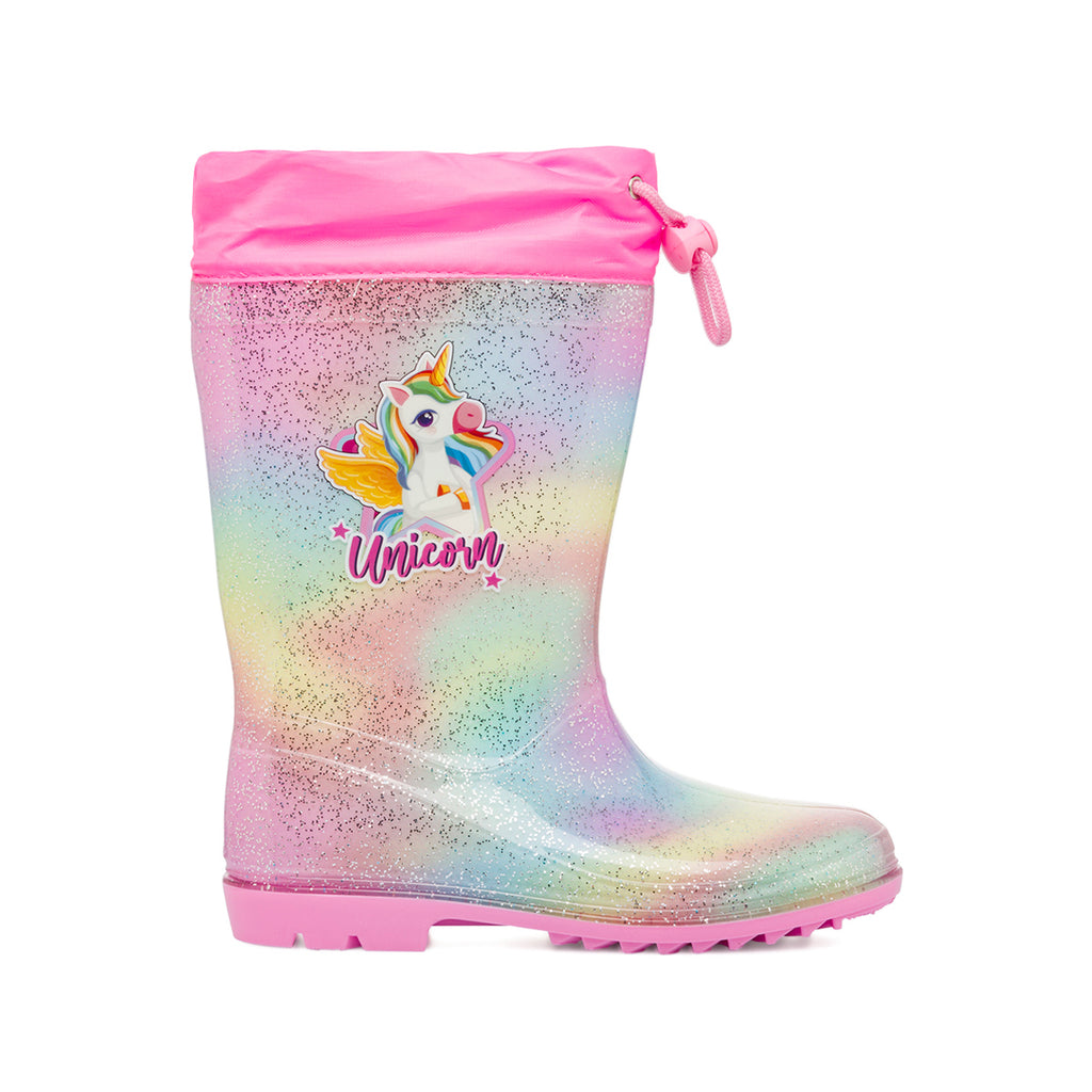Stivali di gomma da pioggia multicolore con glitter Unicorno