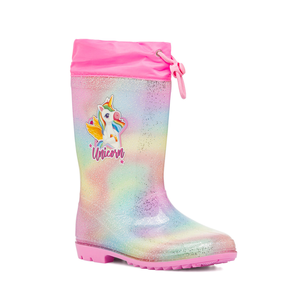 Stivali di gomma da pioggia multicolore con glitter Unicorno