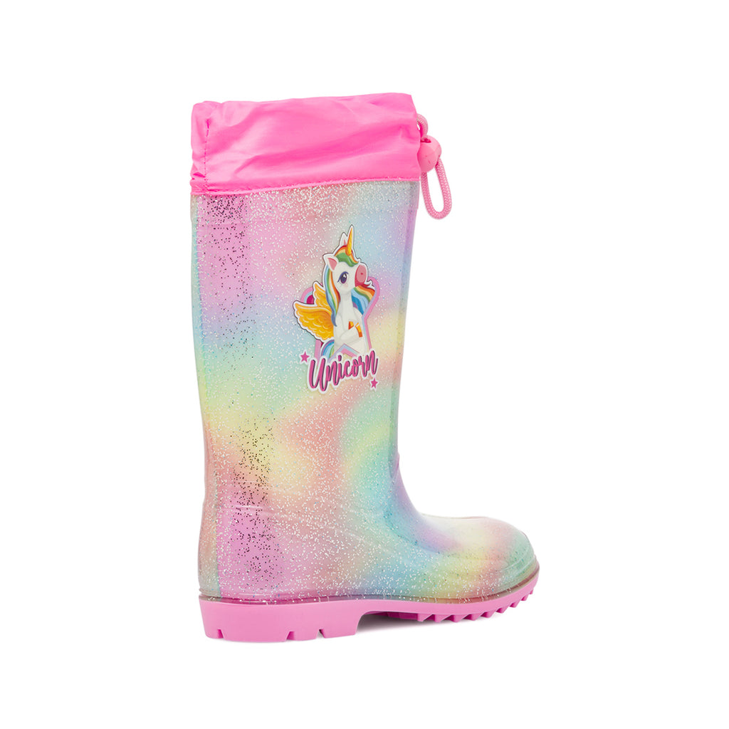 Stivali di gomma da pioggia multicolore con glitter Unicorno
