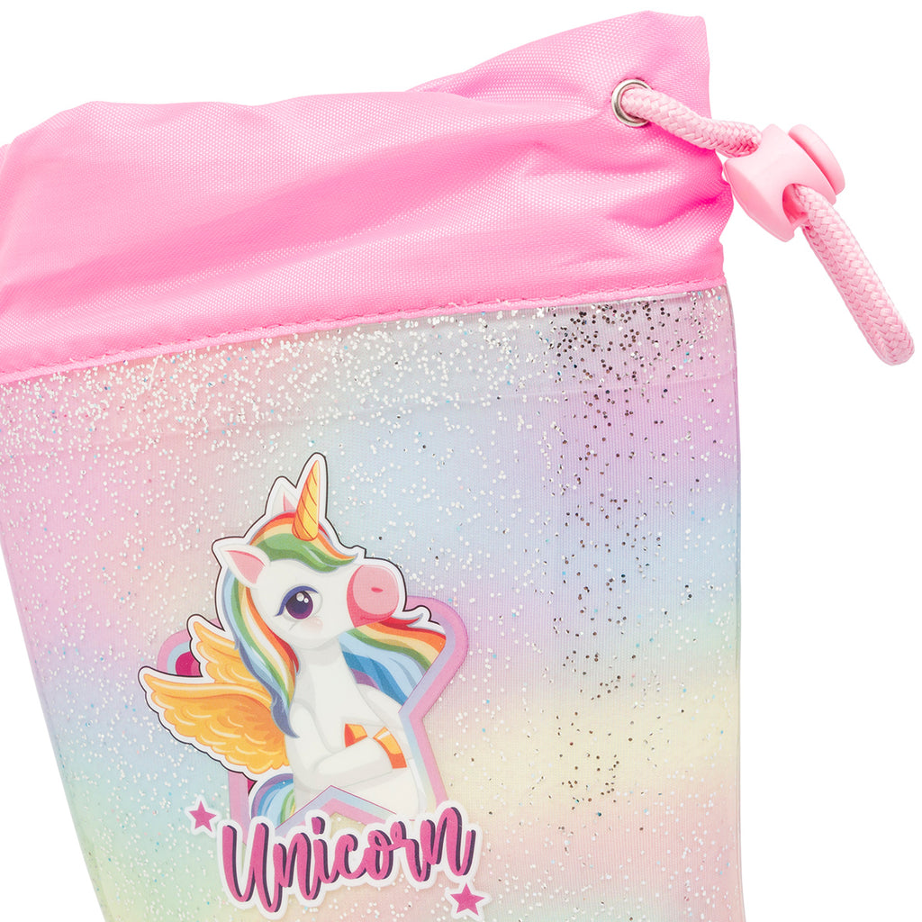 Stivali di gomma da pioggia multicolore con glitter Unicorno