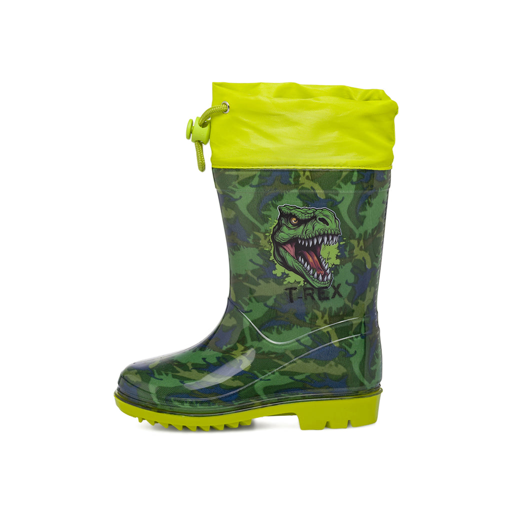 Stivali da pioggia verde militare da Bambino con stampa T-Rex