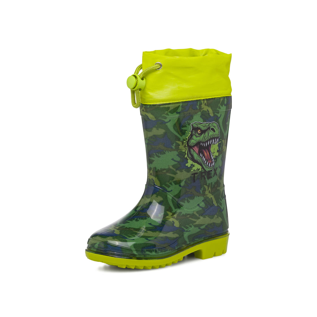 Stivali da pioggia verde militare da Bambino con stampa T-Rex