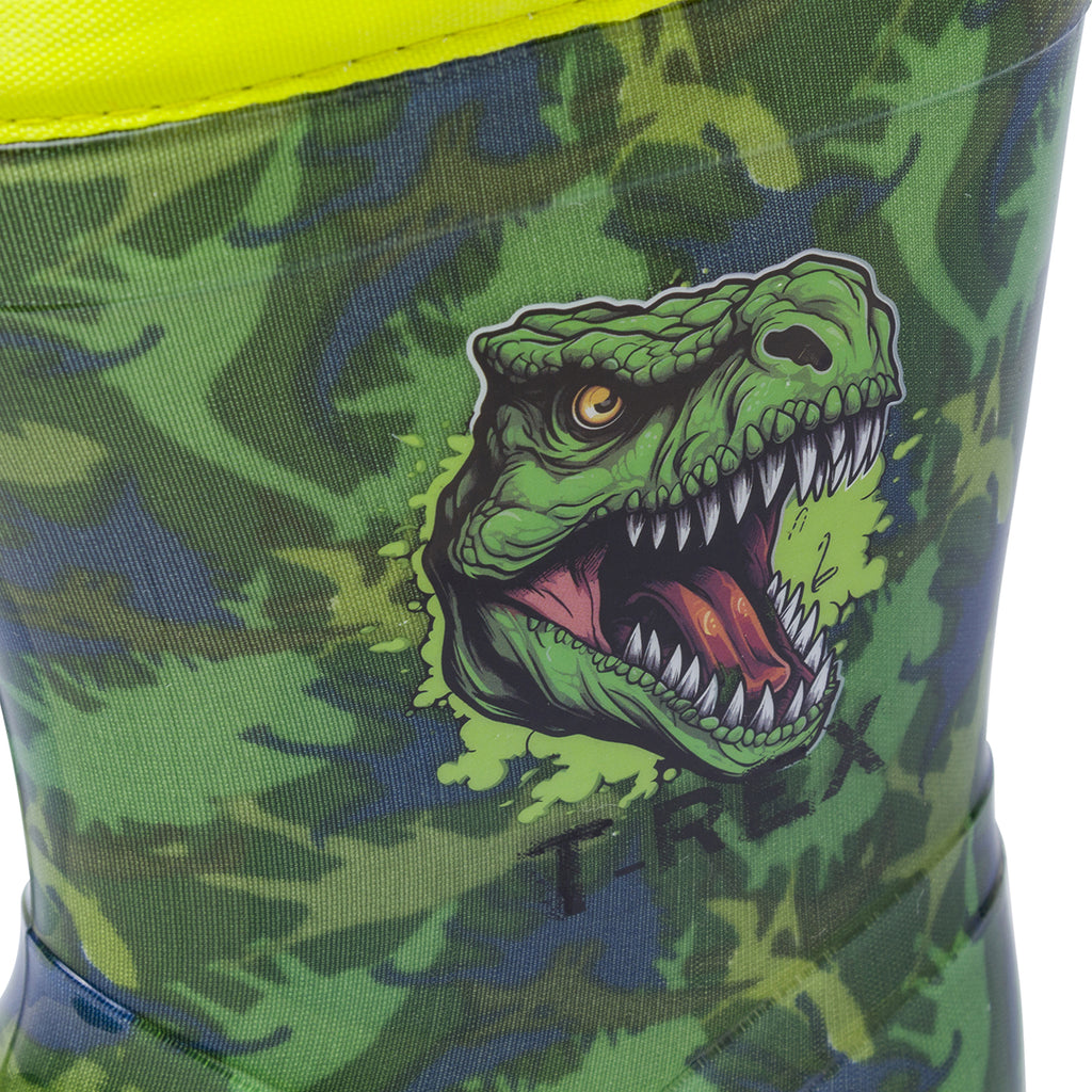 Stivali da pioggia verde militare da Bambino con stampa T-Rex
