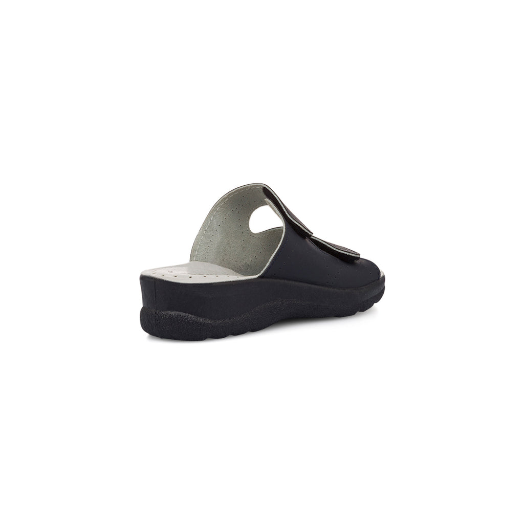 Ciabatte blu da donna in pelle con doppia fascia regolabile Italia Trend