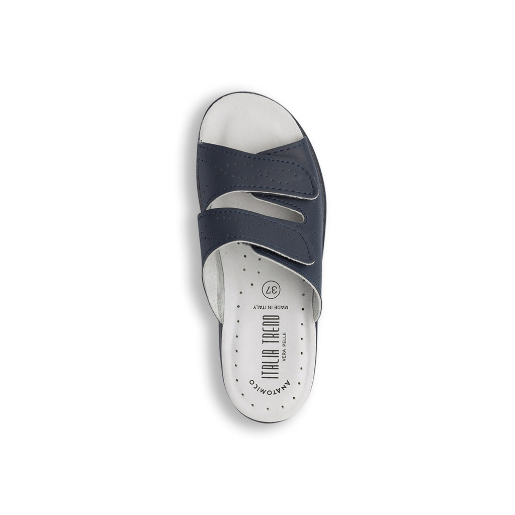 Ciabatte blu da donna in pelle con doppia fascia regolabile Italia Trend