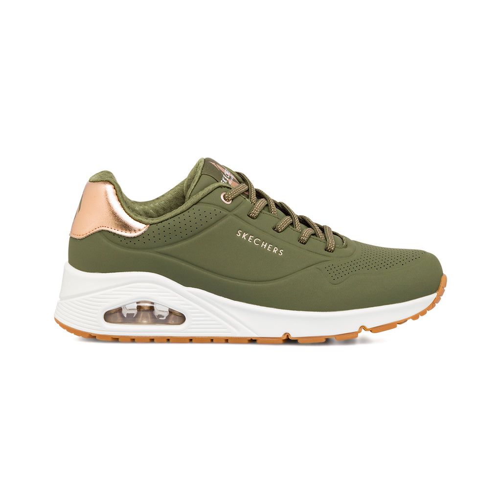 Sneakers da donna verde militare con ammortizzazione ad aria e memory foam Skechers Uno
