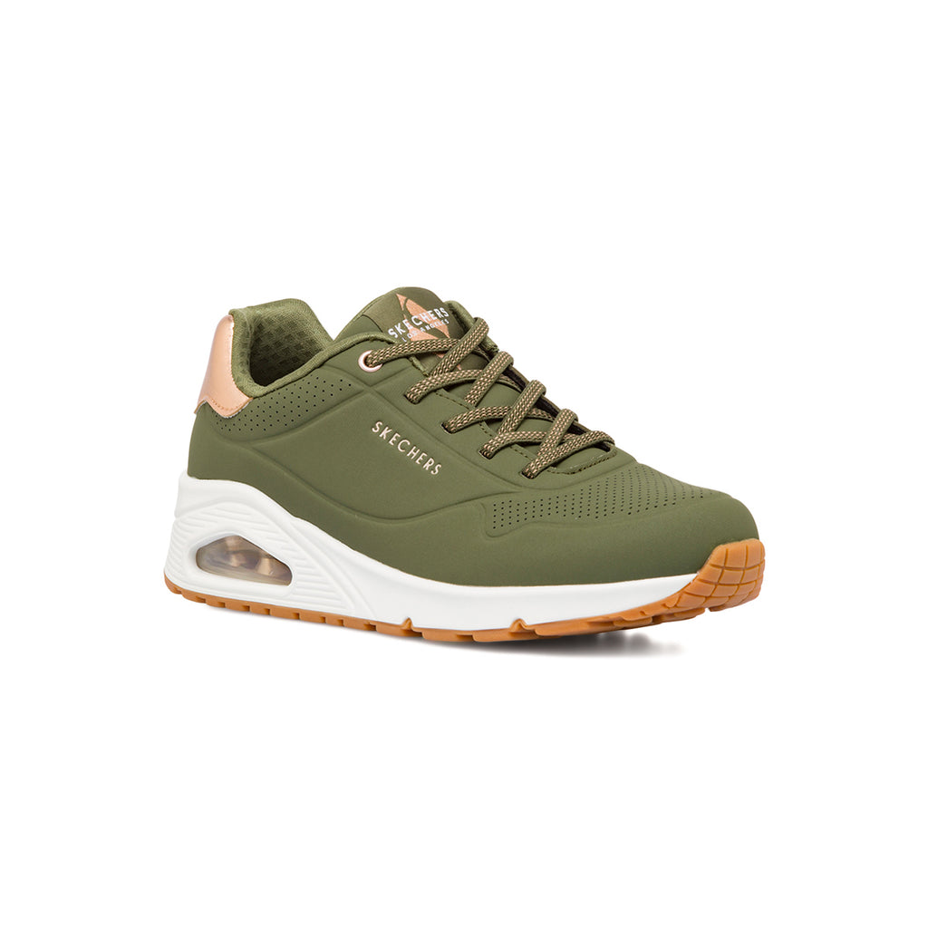Sneakers da donna verde militare con ammortizzazione ad aria e memory foam Skechers Uno