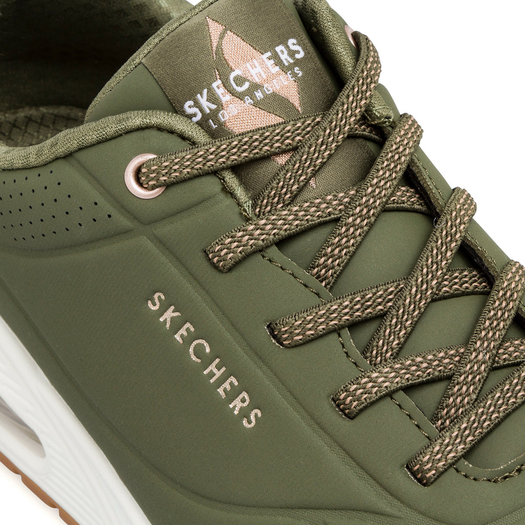 Sneakers da donna verde militare con ammortizzazione ad aria e memory foam Skechers Uno