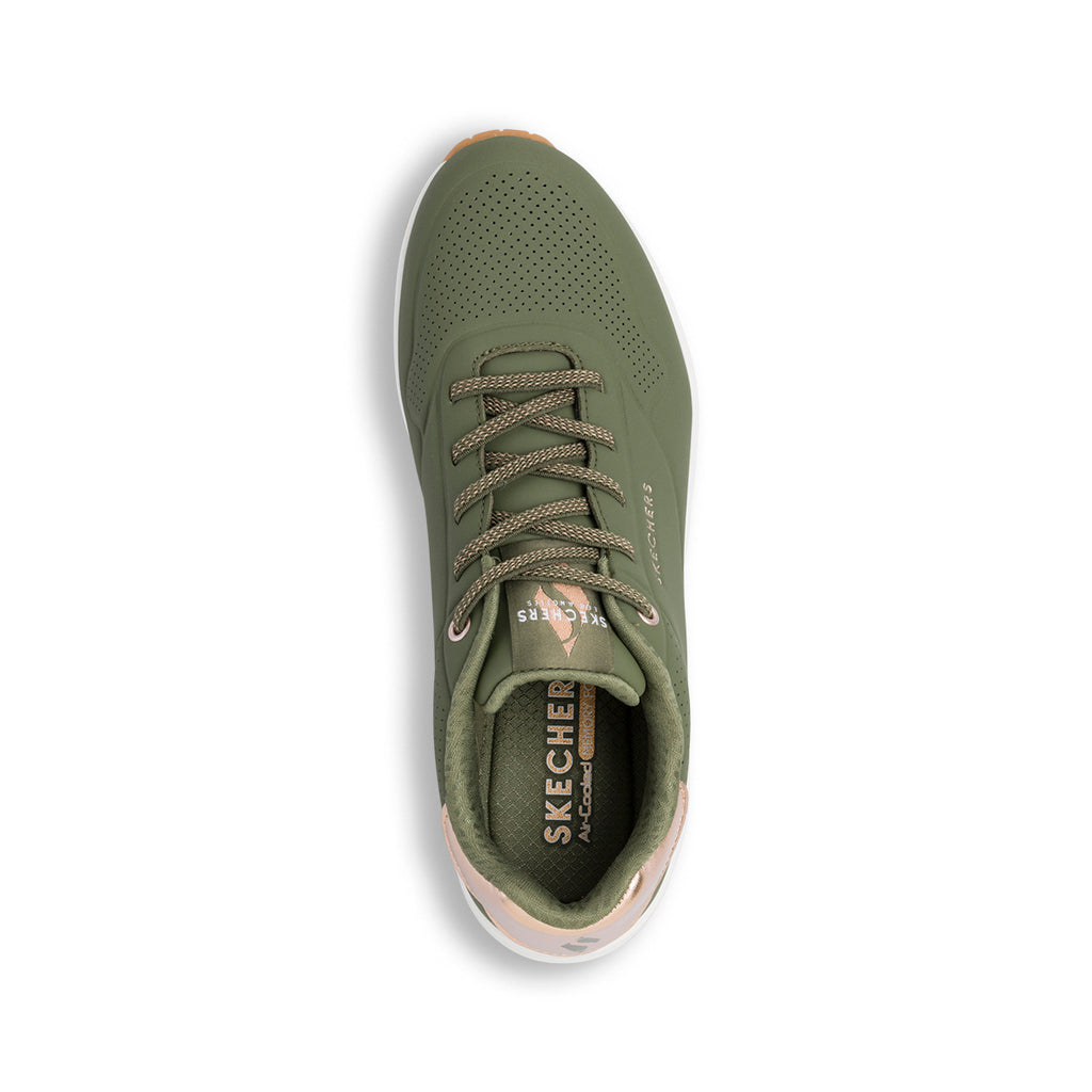 Sneakers da donna verde militare con ammortizzazione ad aria e memory foam Skechers Uno