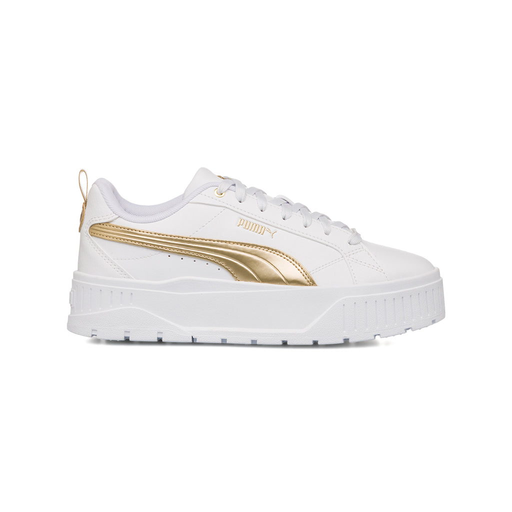 Sneakers da donna bianche con suola platform e dettagli oro Puma Karmen Metallic