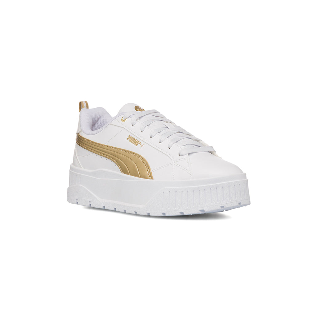 Sneakers da donna bianche con suola platform e dettagli oro Puma Karmen Metallic