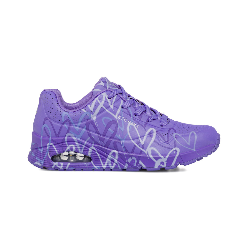 Sneakers viola da Donna Skechers Uno con cuori e soletta memory foam
