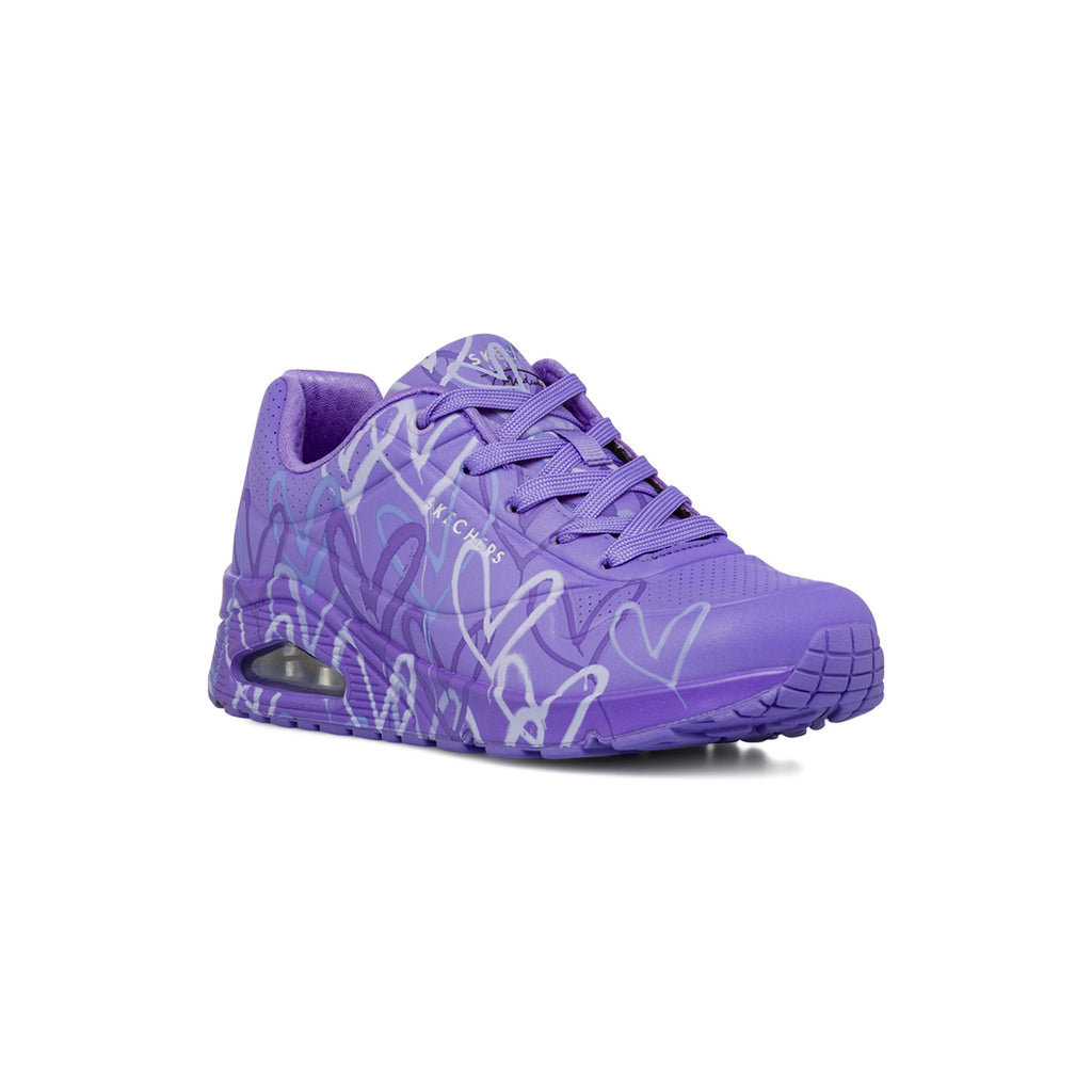 Sneakers viola da Donna Skechers Uno con cuori e soletta memory foam
