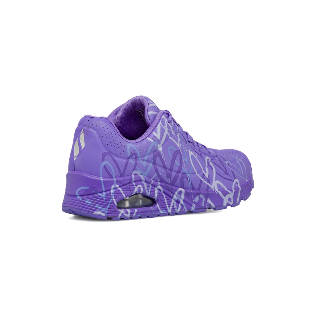 Sneakers viola da Donna Skechers Uno con cuori e soletta memory foam