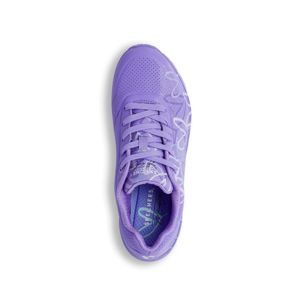 Sneakers viola da Donna Skechers Uno con cuori e soletta memory foam