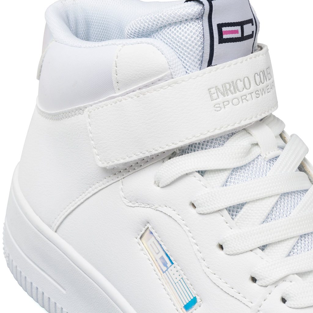 Sneakers alte bianche da donna con velcro e lacci Enrico Coveri