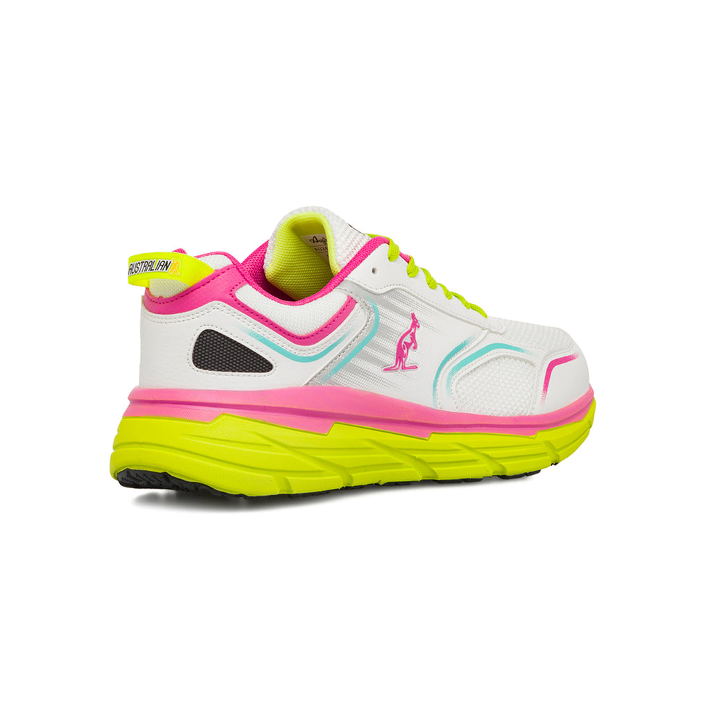 Scarpe da ginnastica da donna bianche fucsia e verdi con logo laterale Australian React