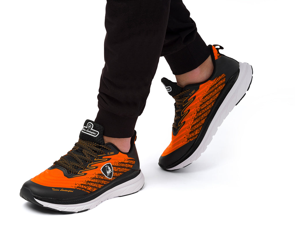 Sneakers arancioni e nere da uomo con logo laterale Tonino Lamborghini Raptorkick Signature