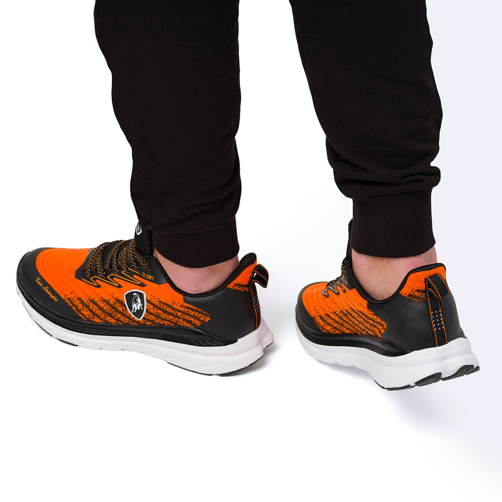 Sneakers arancioni e nere da uomo con logo laterale Tonino Lamborghini Raptorkick Signature