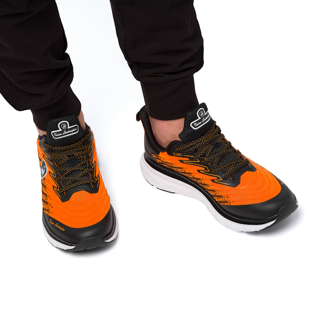 Sneakers arancioni e nere da uomo con logo laterale Tonino Lamborghini Raptorkick Signature