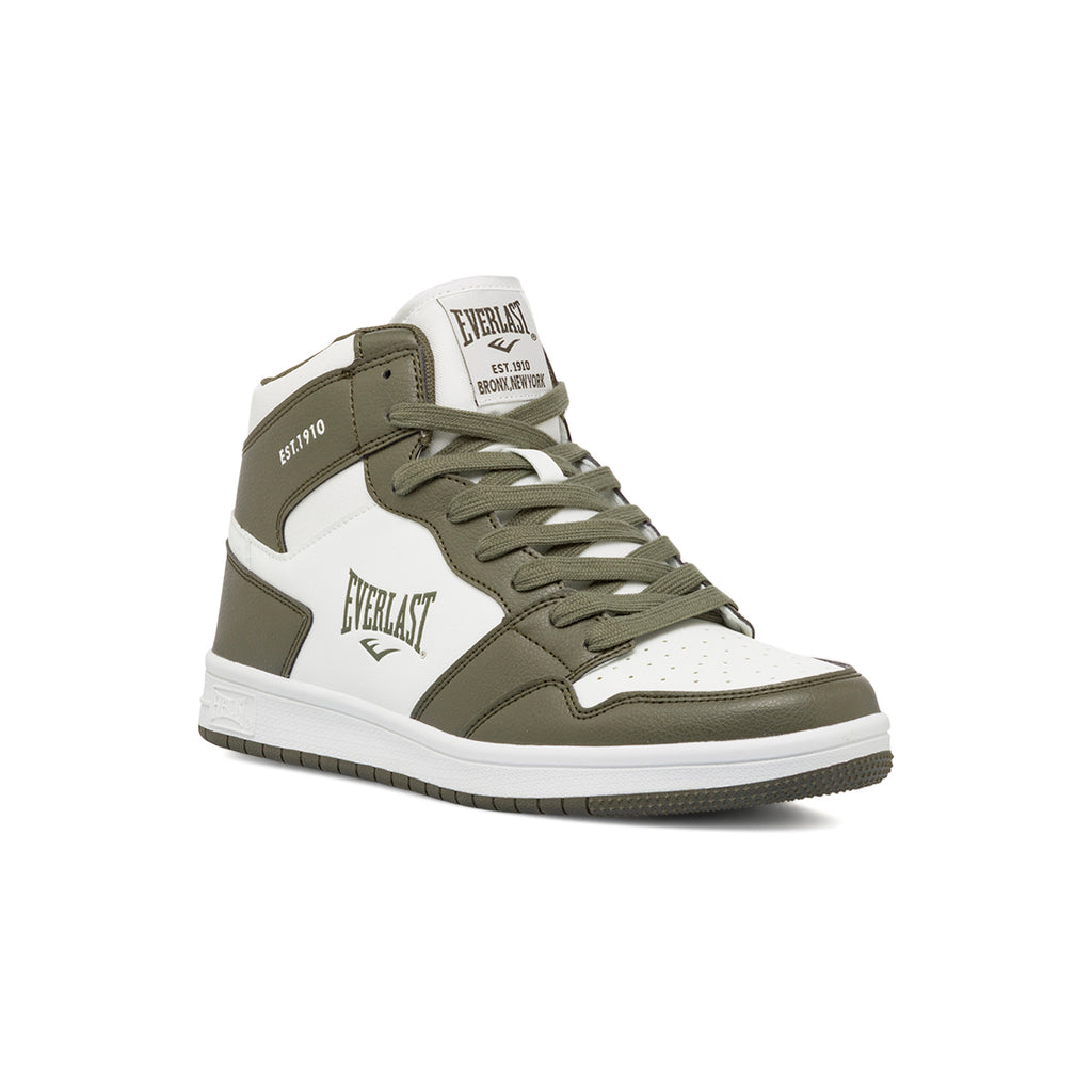 Sneakers alte da uomo bianche e verde militare con logo Everlast