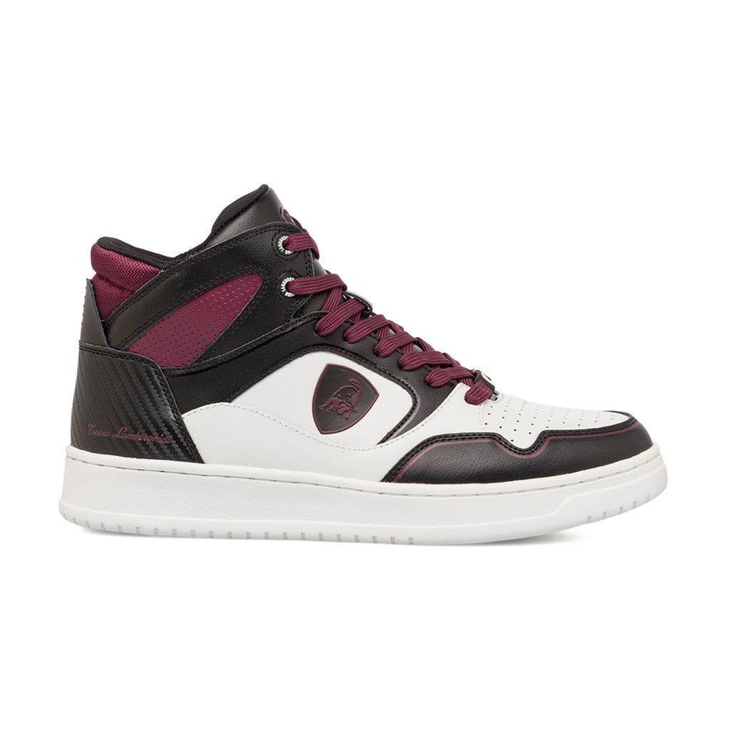Sneakers alte bianche con inserti neri e bordeaux da uomo Tonino Lamborghini Bullblaze