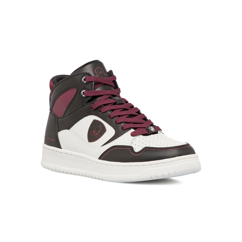 Sneakers alte bianche con inserti neri e bordeaux da uomo Tonino Lamborghini Bullblaze