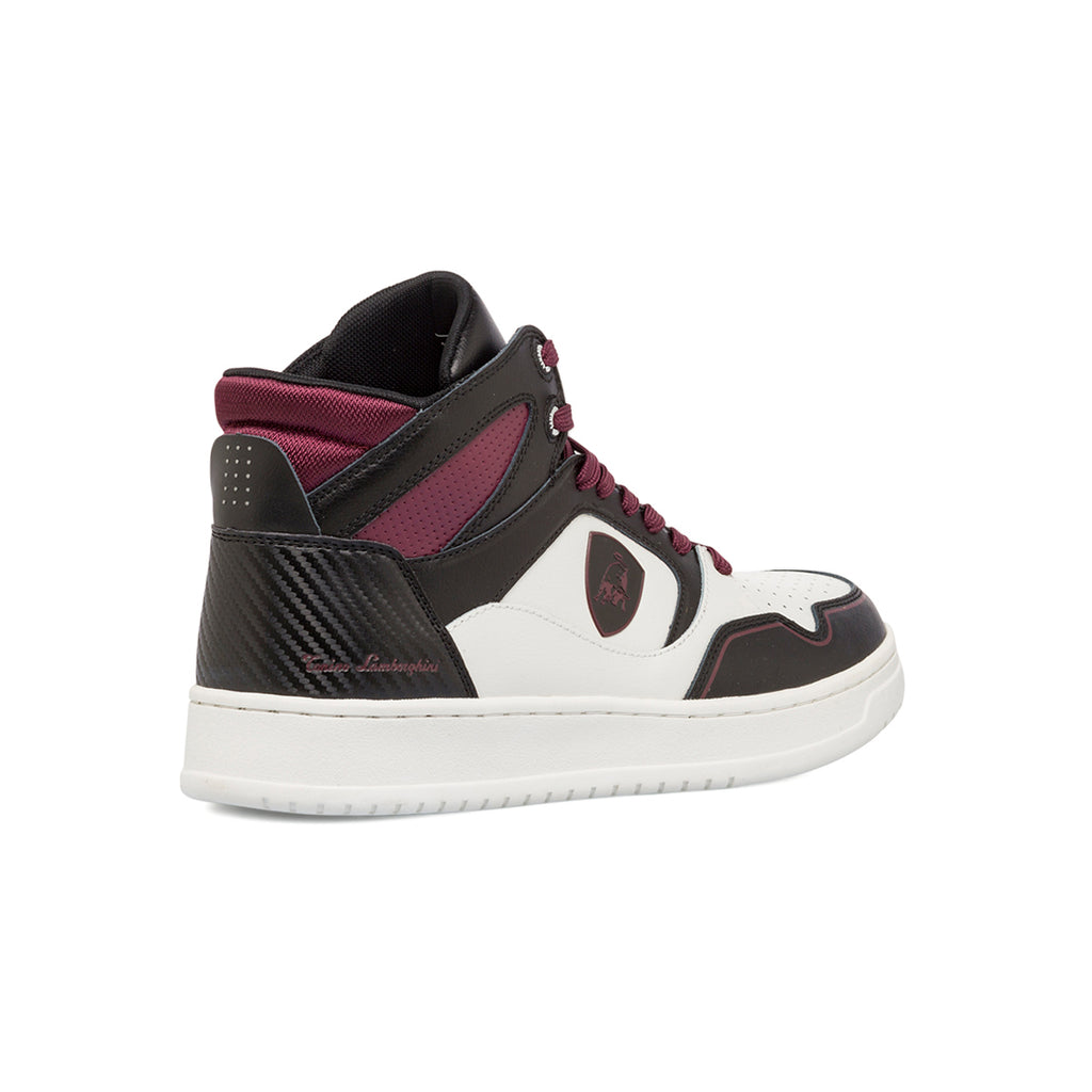 Sneakers alte bianche con inserti neri e bordeaux da uomo Tonino Lamborghini Bullblaze