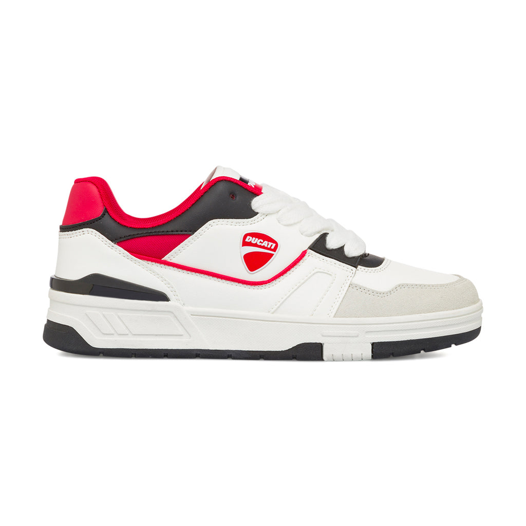 Sneakers bianche e nere da Uomo con inserti rossi e logo Ducati