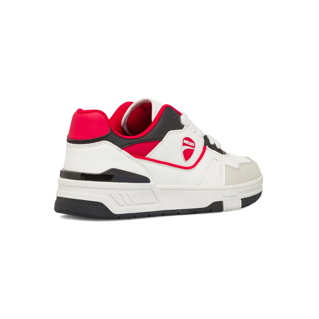 Sneakers bianche e nere da Uomo con inserti rossi e logo Ducati