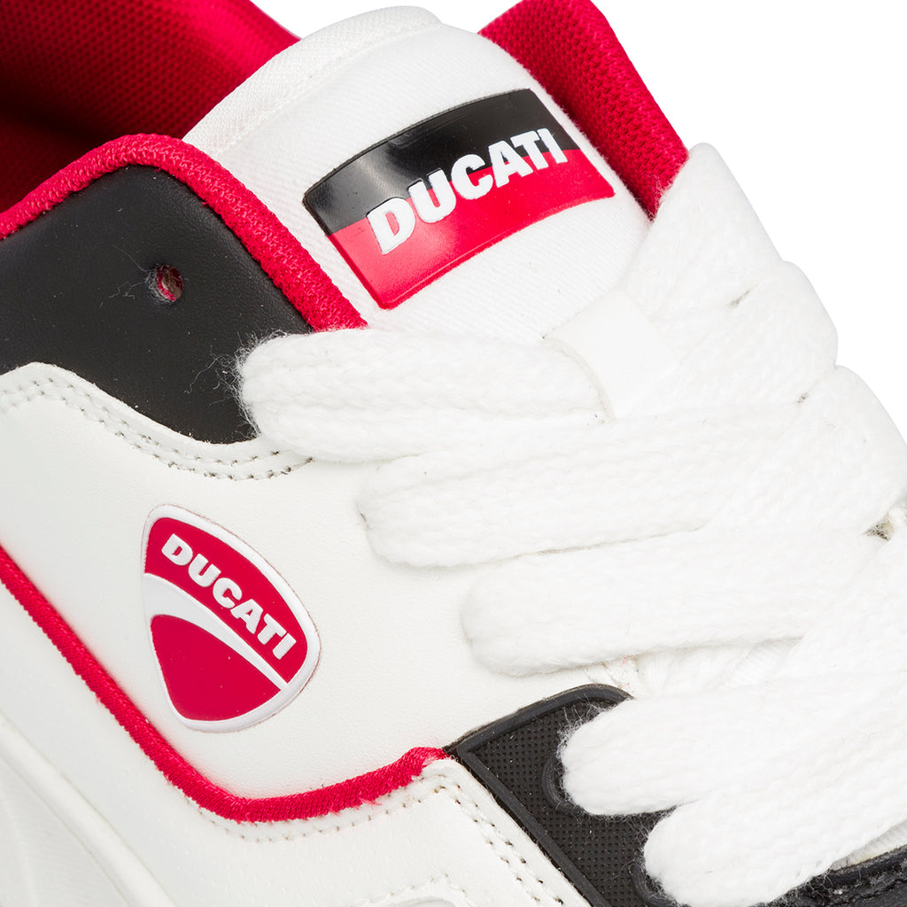 Sneakers bianche e nere da Uomo con inserti rossi e logo Ducati