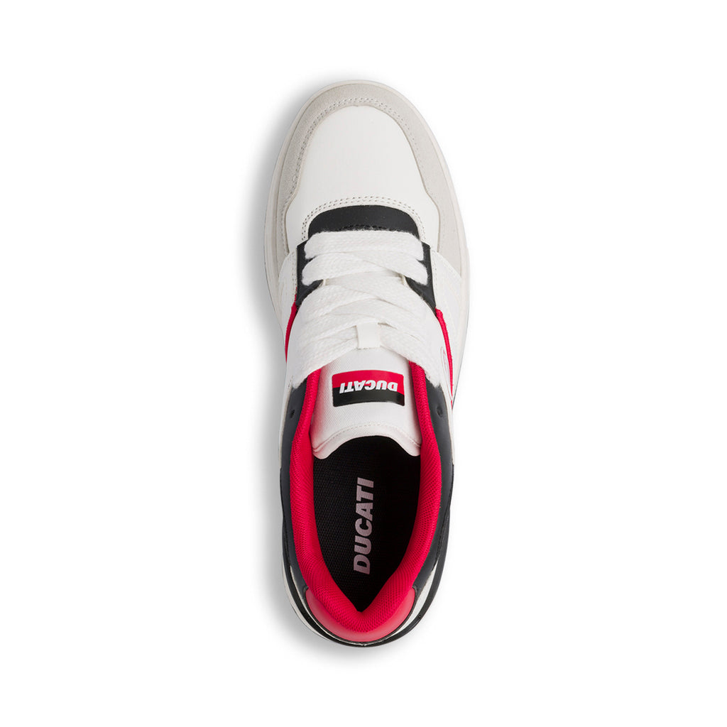 Sneakers bianche e nere da Uomo con inserti rossi e logo Ducati