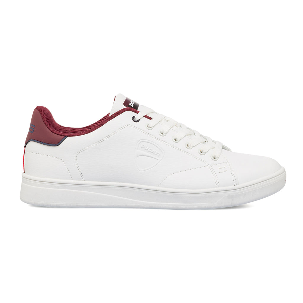 Sneakers bianche da uomo con dettagli BORDEAUX e logo Ducati Slick